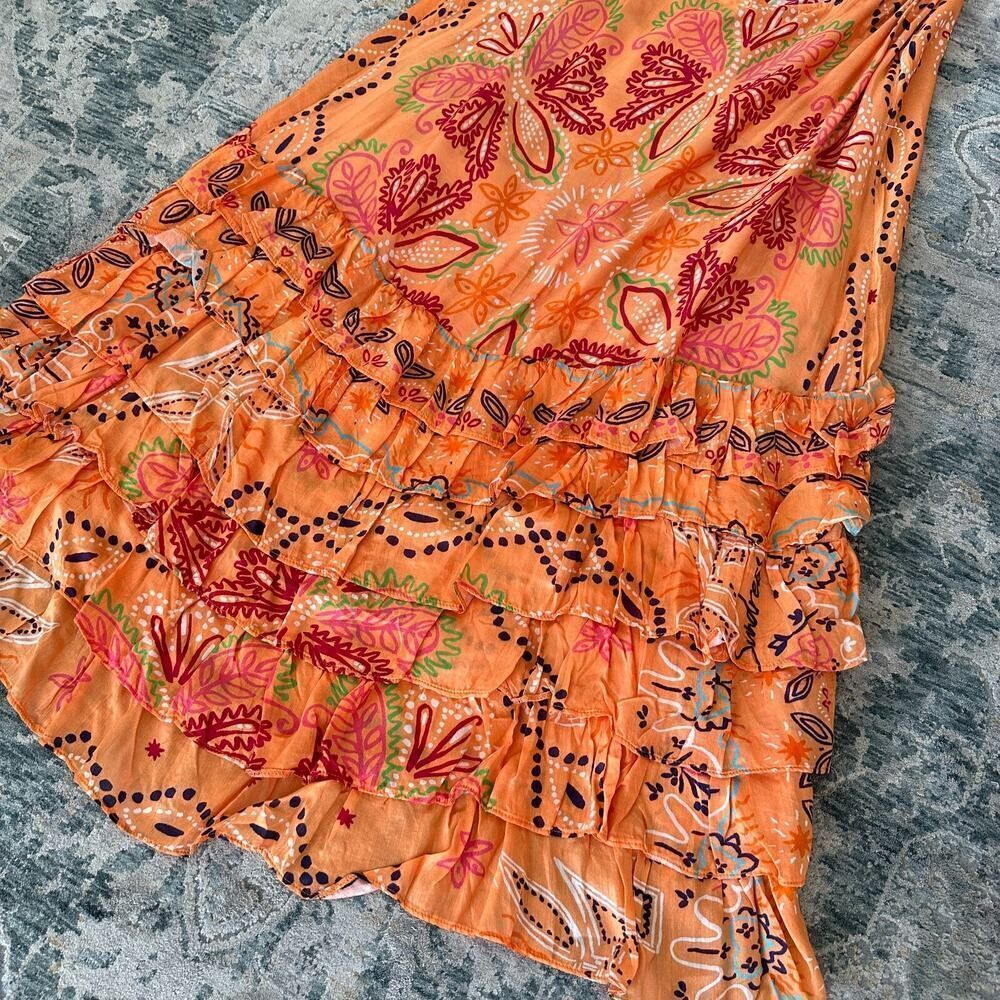 Sundress Maxi Dress M/L Floral Halter Tiered‎ Flounce Boho Resort Vacation Luxe - Picture 10 of 14
